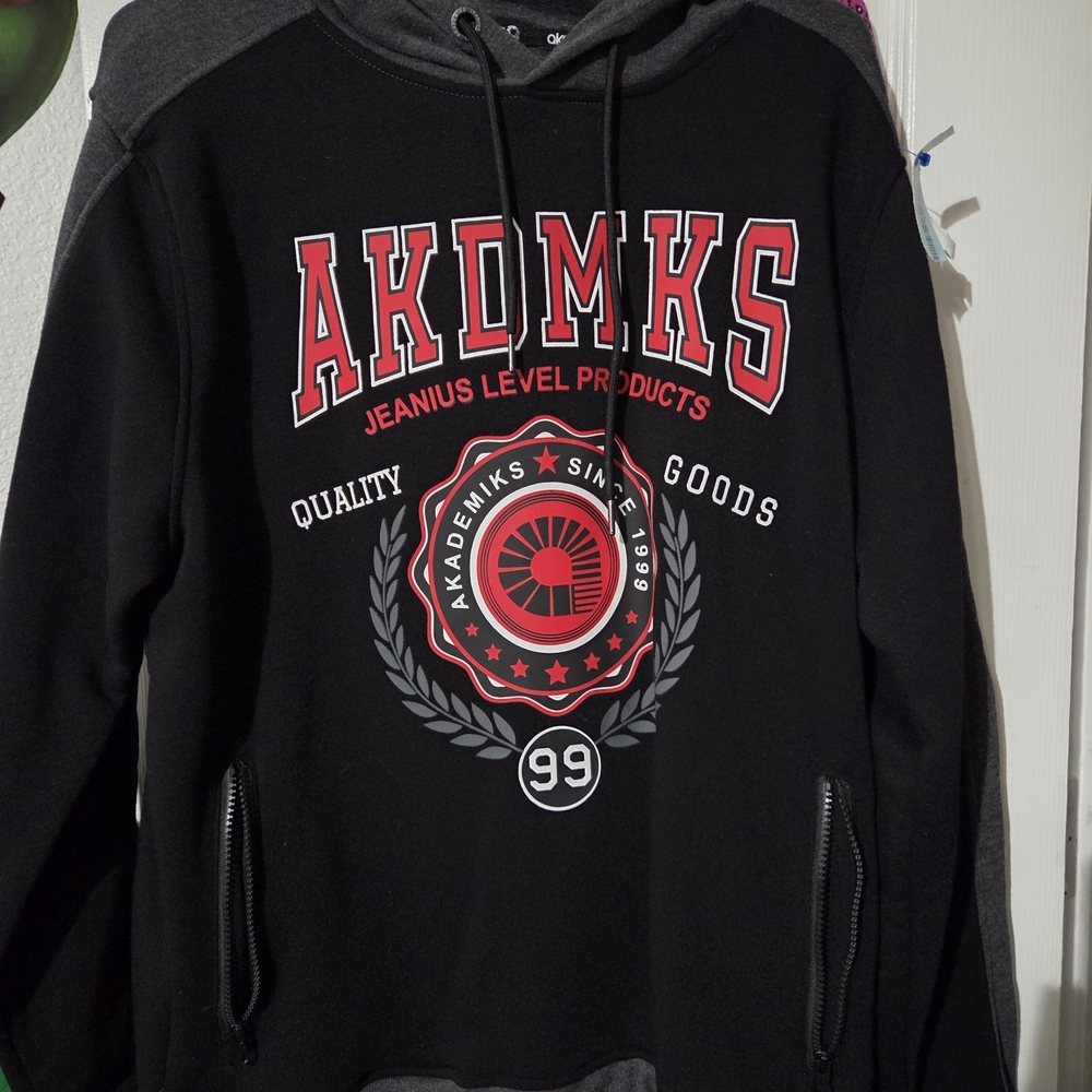 AKDMKS Men Black and Gray  Hoodie, Size L